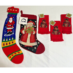 Needlepoint Christmas Stocking Stephanie Stouffer, Knit Stocking, 3 Hand Towels